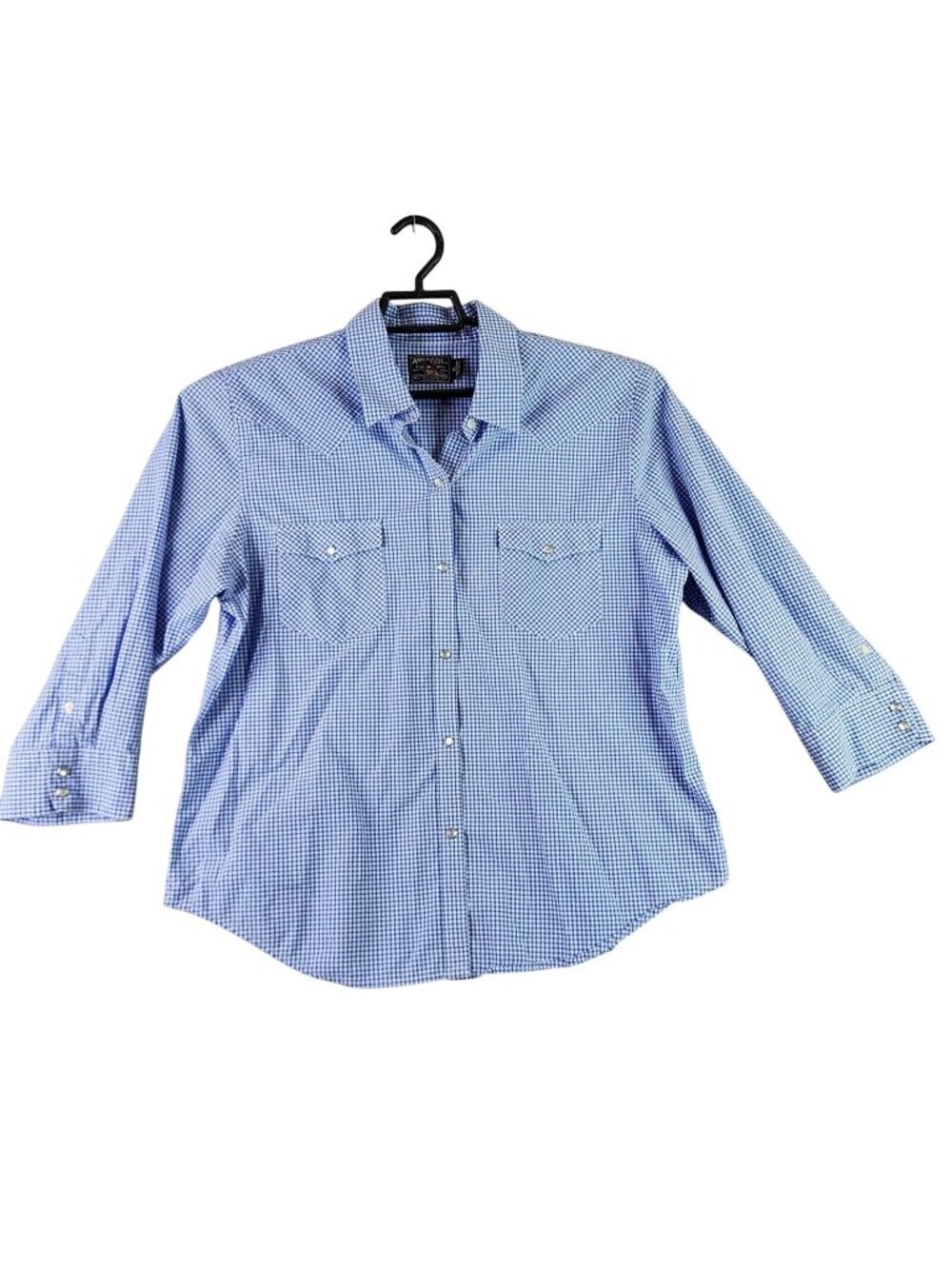 Womens American Living Blue & White Plaid Button Up Shirt Long Sleeve Cotton XL